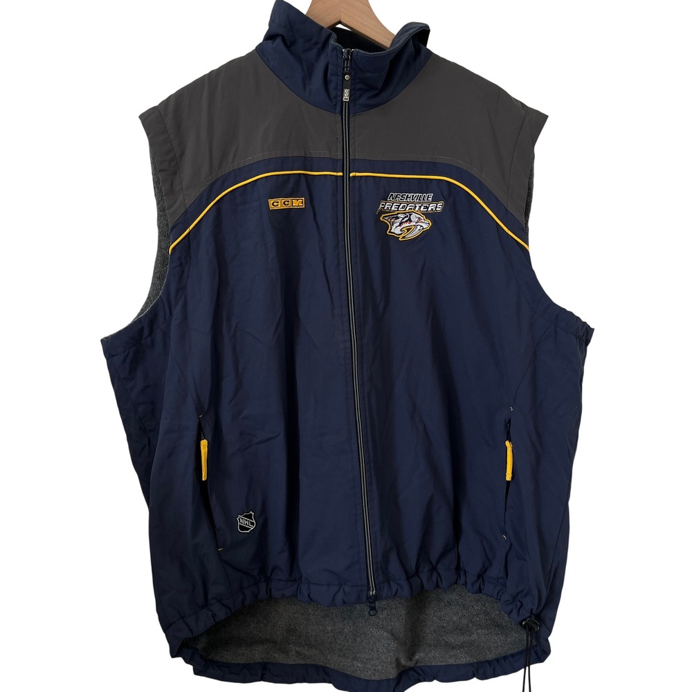 CCM Nashville Predators NHL Fleece Lined Full Zip Vest Mens XL Navy Blue Vintage